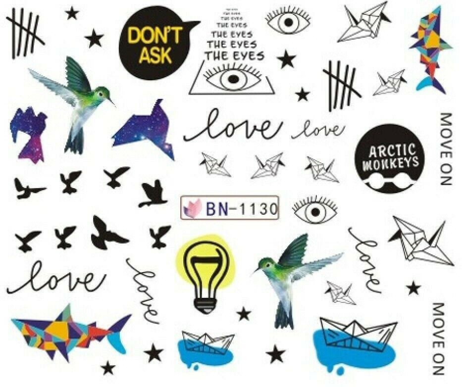 Nail Art Stickers Water Decals Evil Eye Triangles Bird Designs Set