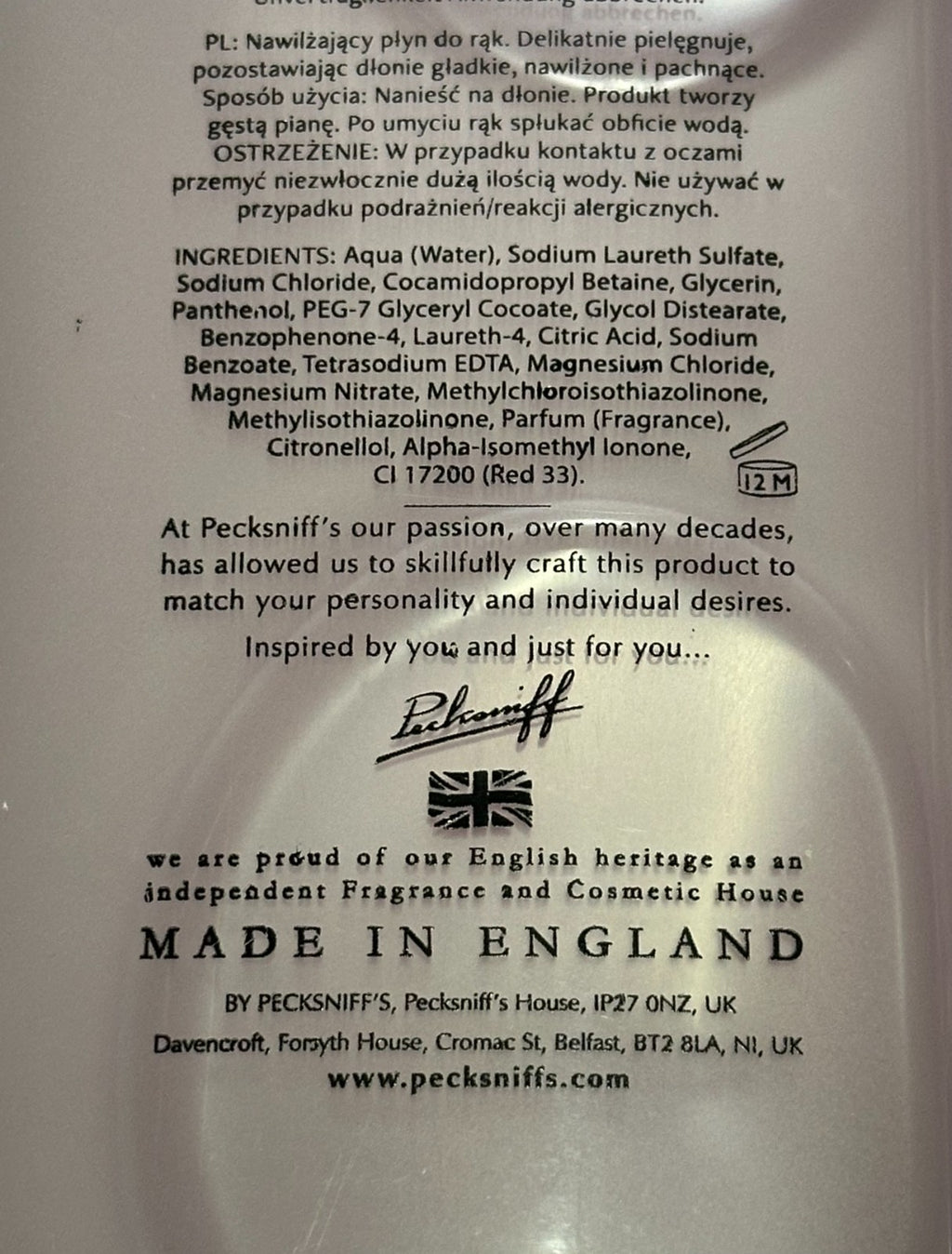 Moisturizing Hand Wash - Rose & Peony Fragrance, Soap-Free, UK Made