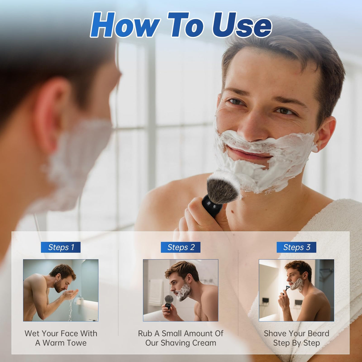 Men's Shaving Brush Set with Badger Hair & Stainless Steel Bowl - Exfoliating Cream