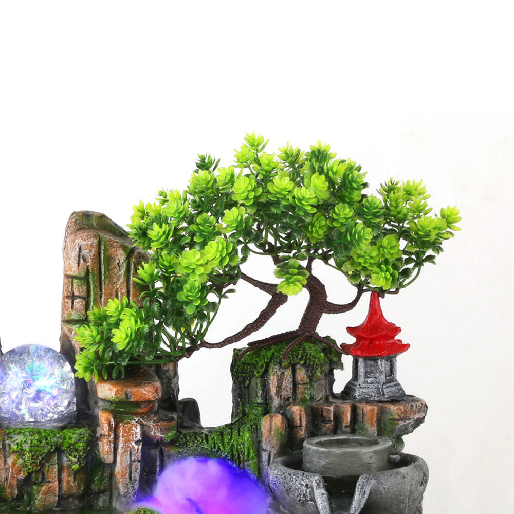 Feng Shui Desktop Rockery Waterfall Fountain with LED Atomizing Effect for Office Decor