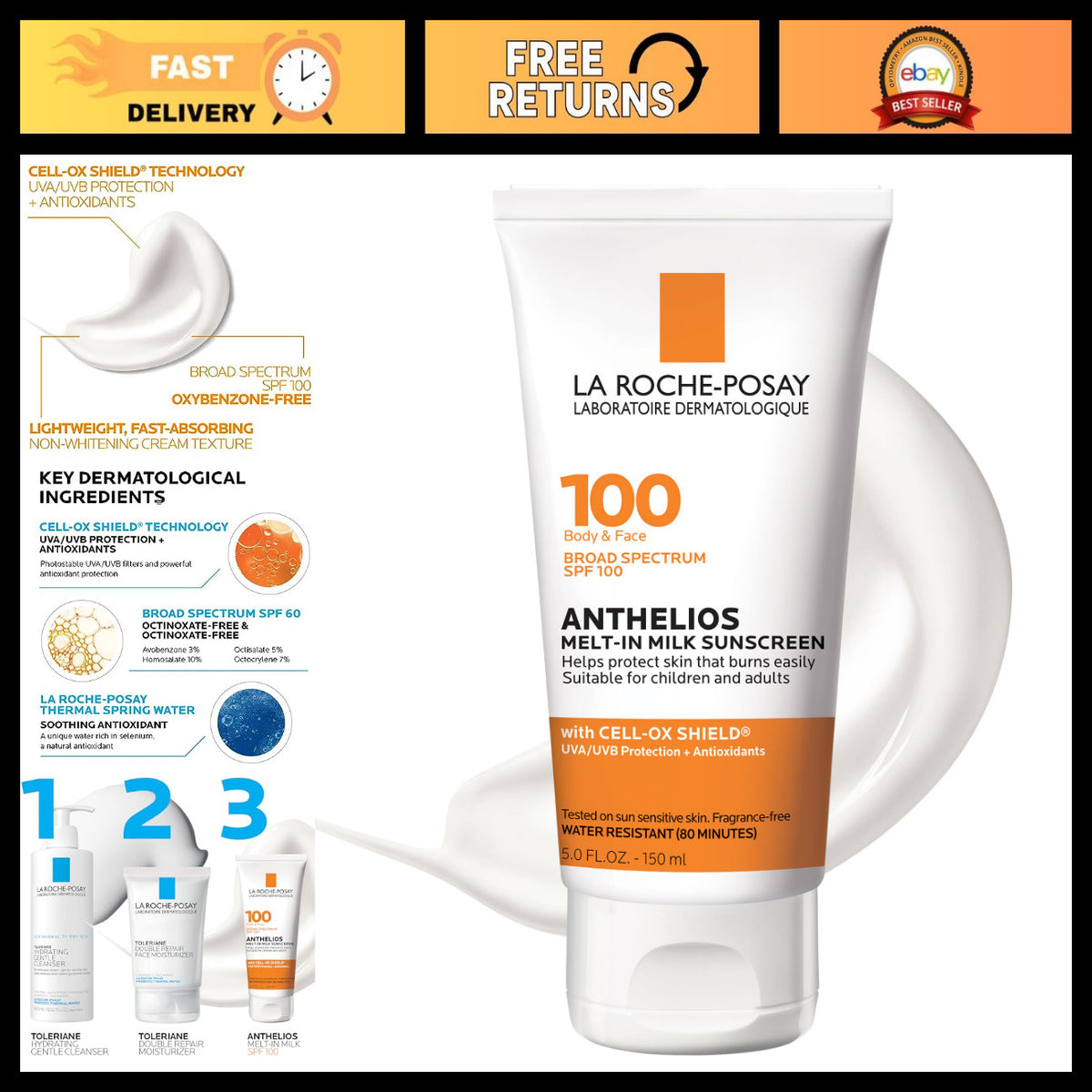 SPF 100 Sunscreen for Face & Body - Water-Resistant, Lightweight, Sensitive Skin Safe