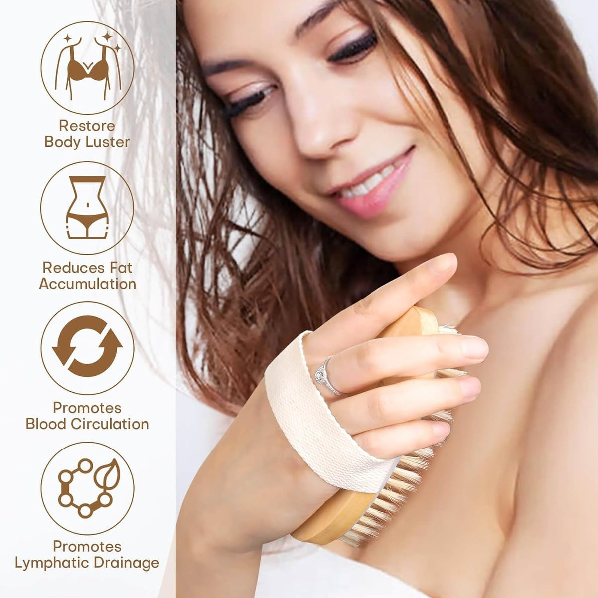 Dry Body Brush with Natural Bristle for Exfoliating & Massage - 2 Pack