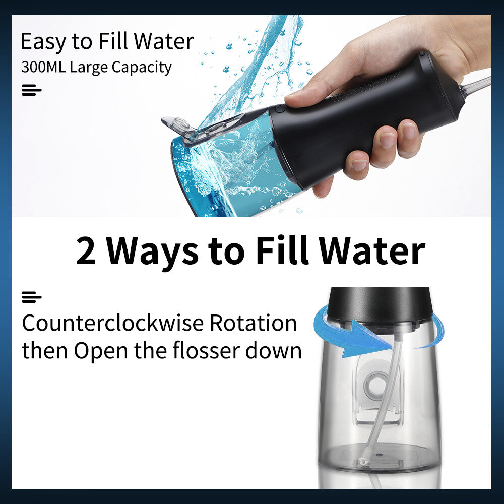 Rechargeable Cordless Dental Water Flosser with 5 Tips, 300ml Tank & Travel Design
