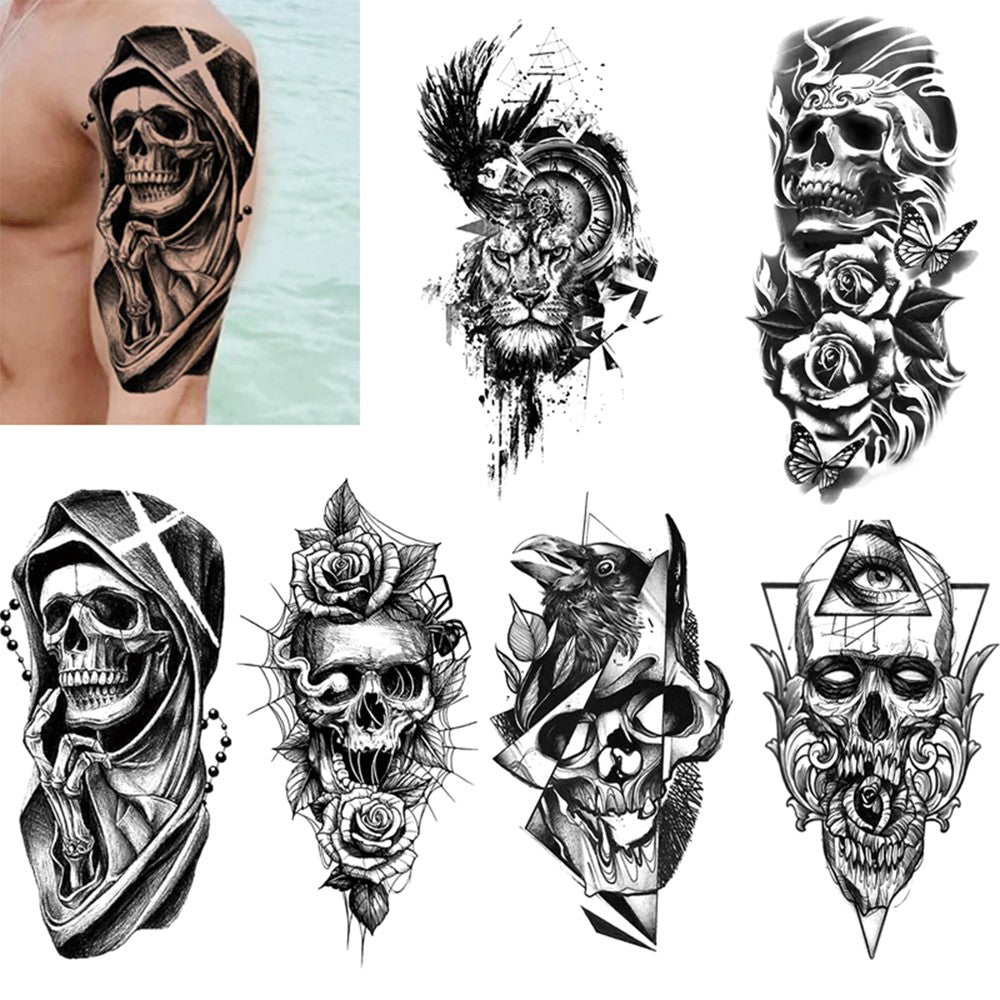 6 Sheets Waterproof Temporary Tattoo Stickers for Arm & Body - Skull Pattern