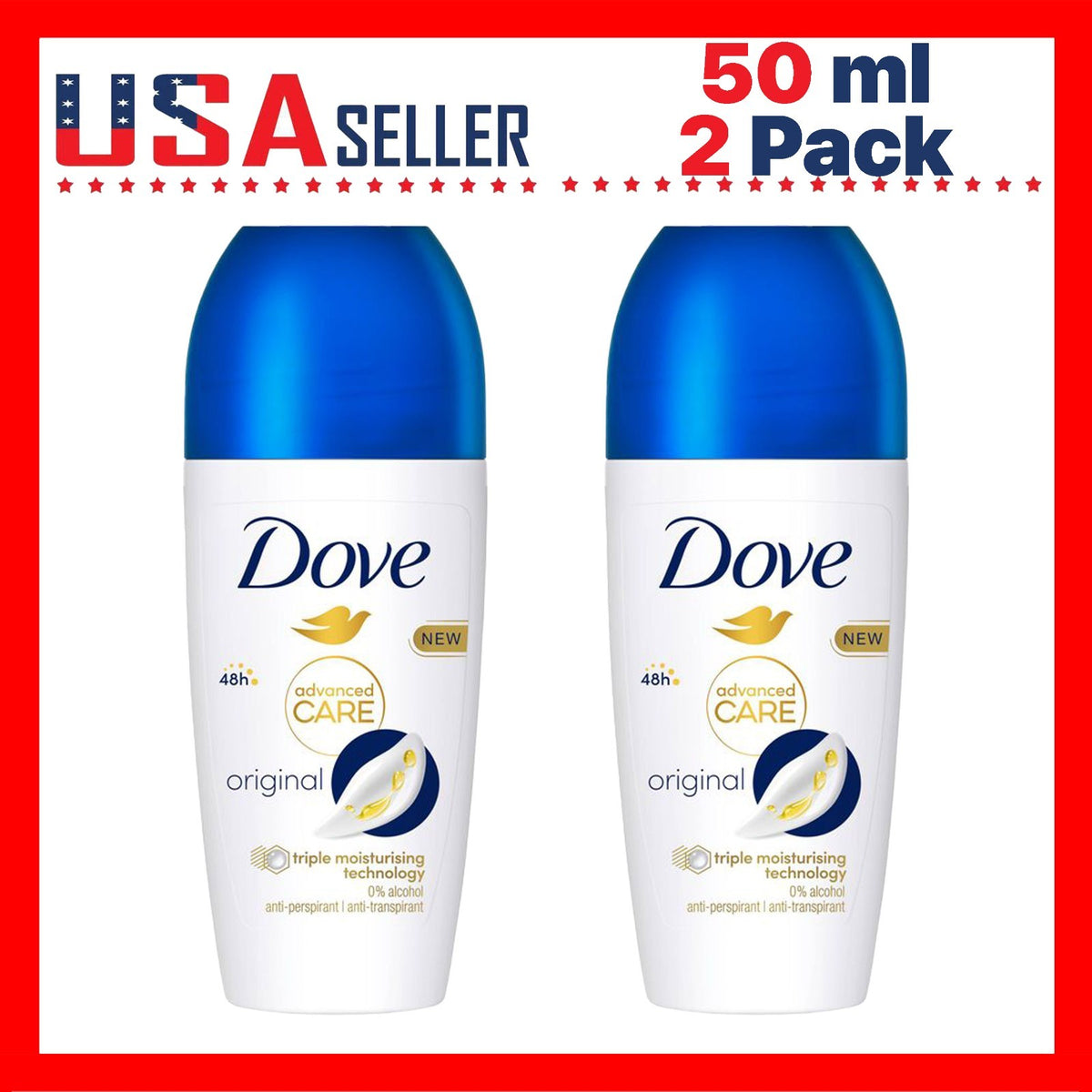 Dove Original Roll-On Antiperspirant Deodorant Pack of 2 - 50mL