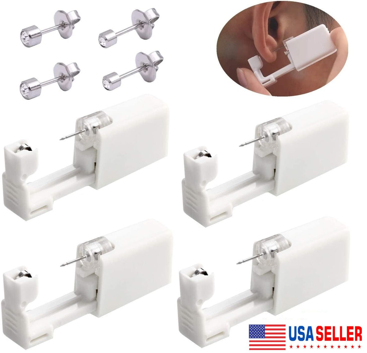 Disposable Nose Piercing Kit - Silver Ear Stud Gun, Safe One-Time Use