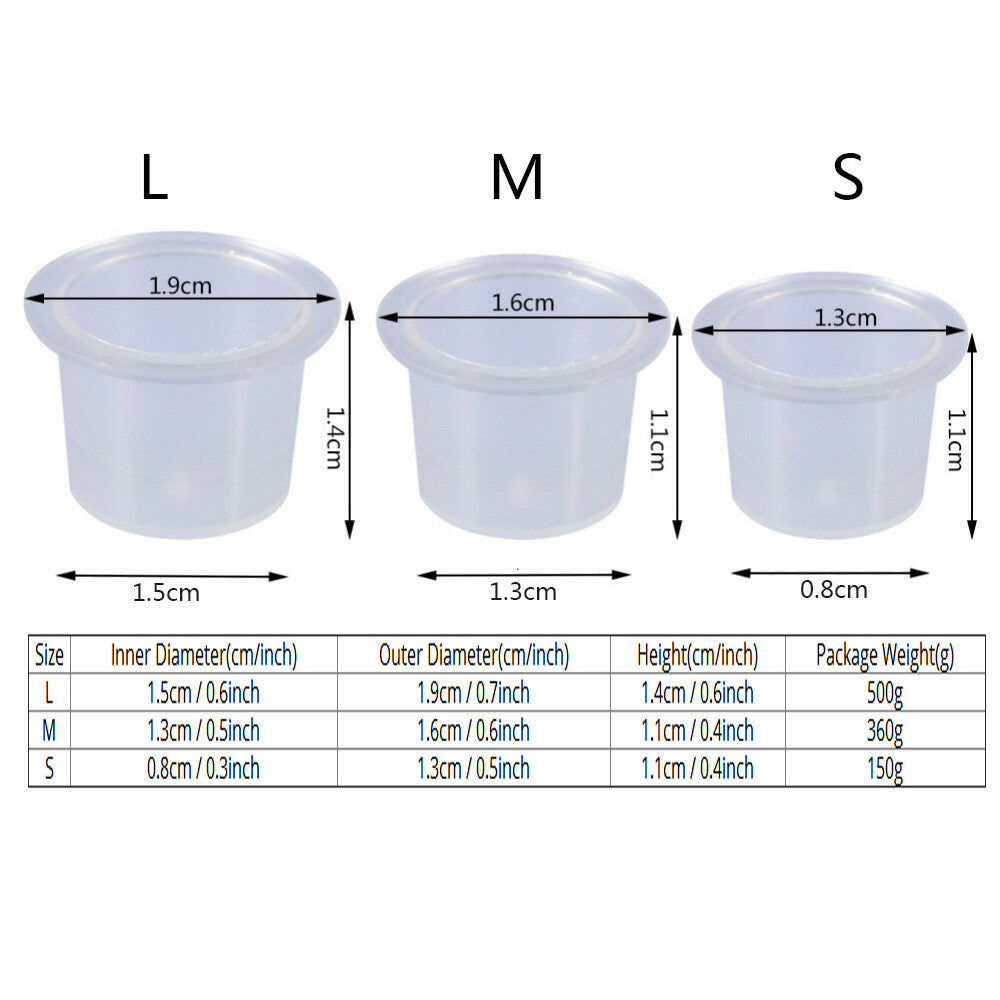 1000Pcs Tattoo Ink Cups Caps Set - Small, Medium, Large Plastic Ink Caps