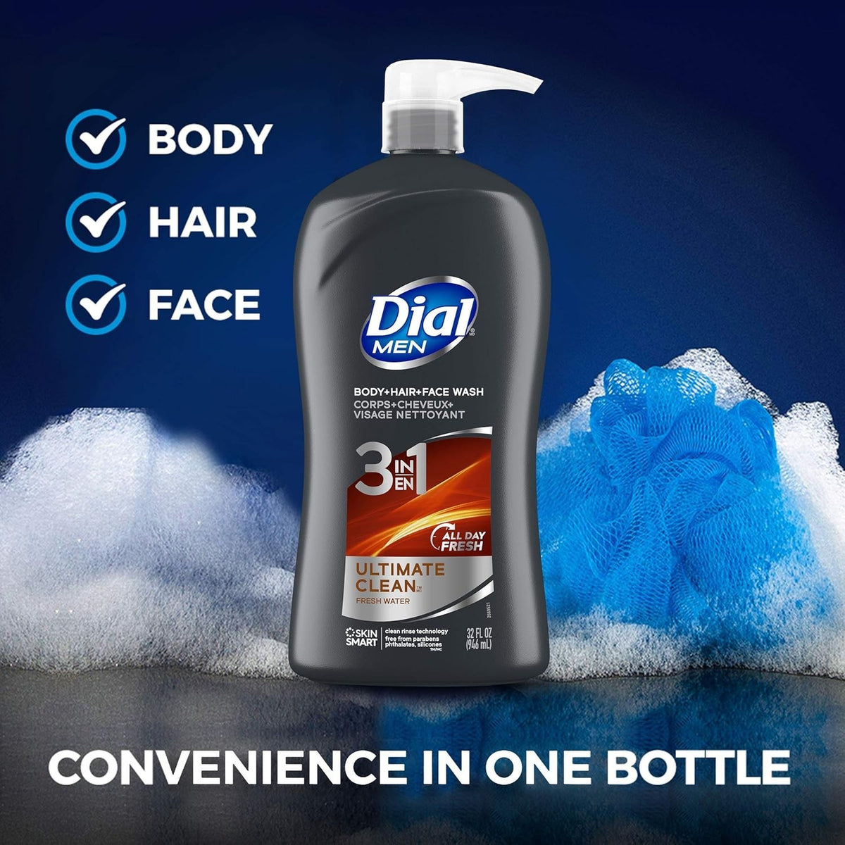 Men's 3-in-1 Body, Hair & Face Wash - Deep Clean & Hydrating 32 Fl Oz