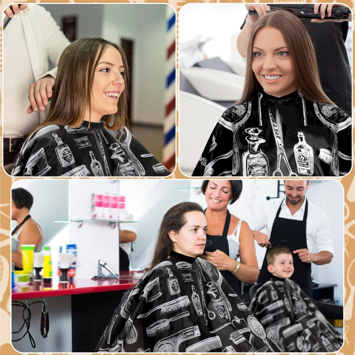 Professional Hair Cutting Cape with Adjustable Neck & Dust Brush for Salons