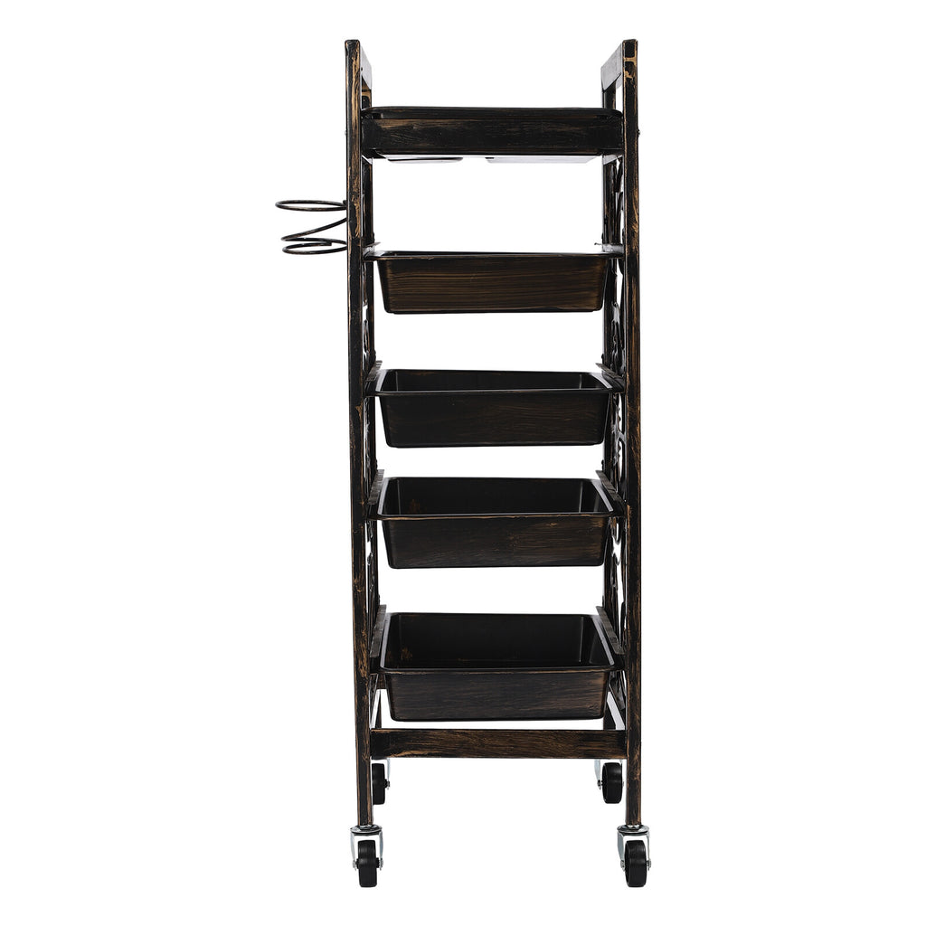 Salon Rolling Storage Trolley with 5 Shelves & Vintage Design