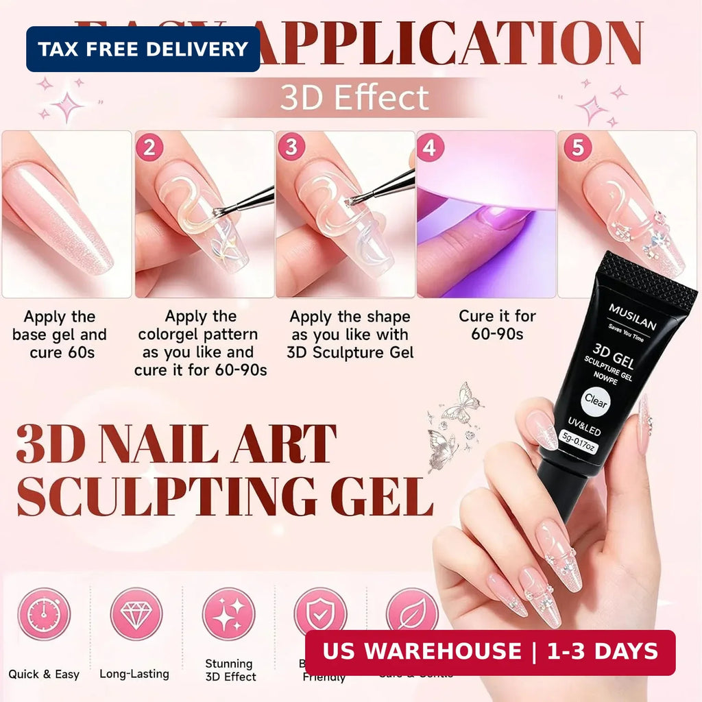 3D Nail Sculpting Gel Set - Clear Builder Art Gel for Nail Art & Crafting