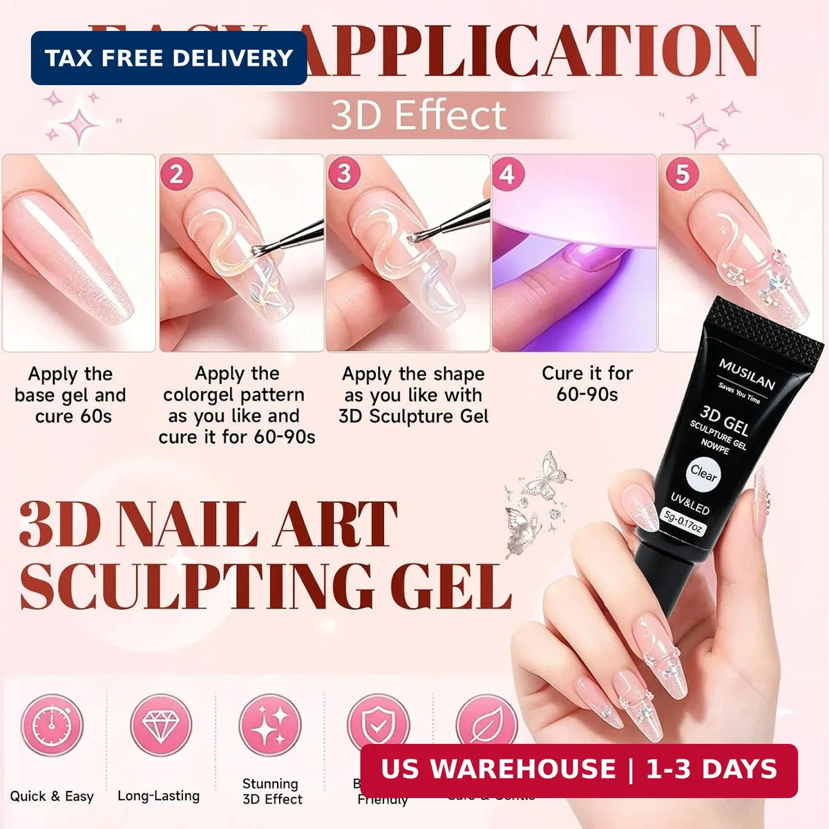3D Nail Sculpting Gel Set - Clear Builder Art Gel for Nail Art & Crafting