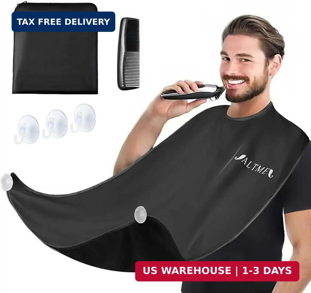 Men's Beard Bib & Trimming Catcher Set - Waterproof Non-Stick Apron with Hooks
