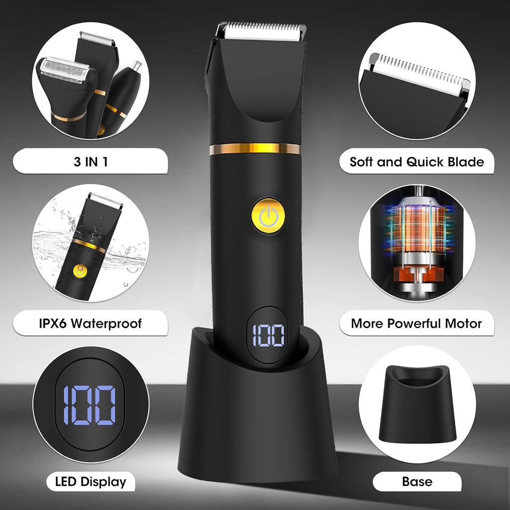 Men's 3-in-1 Body Hair Trimmer Grooming Kit Waterproof & Rechargeable