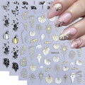 Fall Halloween Nail Stickers with Gold Pumpkins 3D Nail Decals for Art