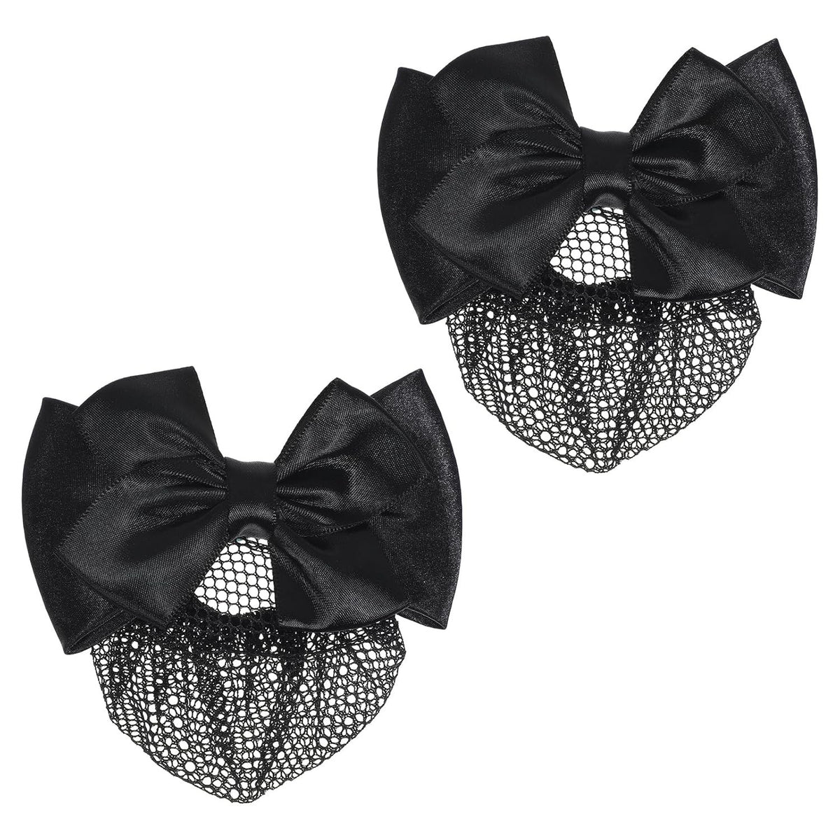 Women’s Satin Bow Hair Net for Buns - Black, Pack of 2