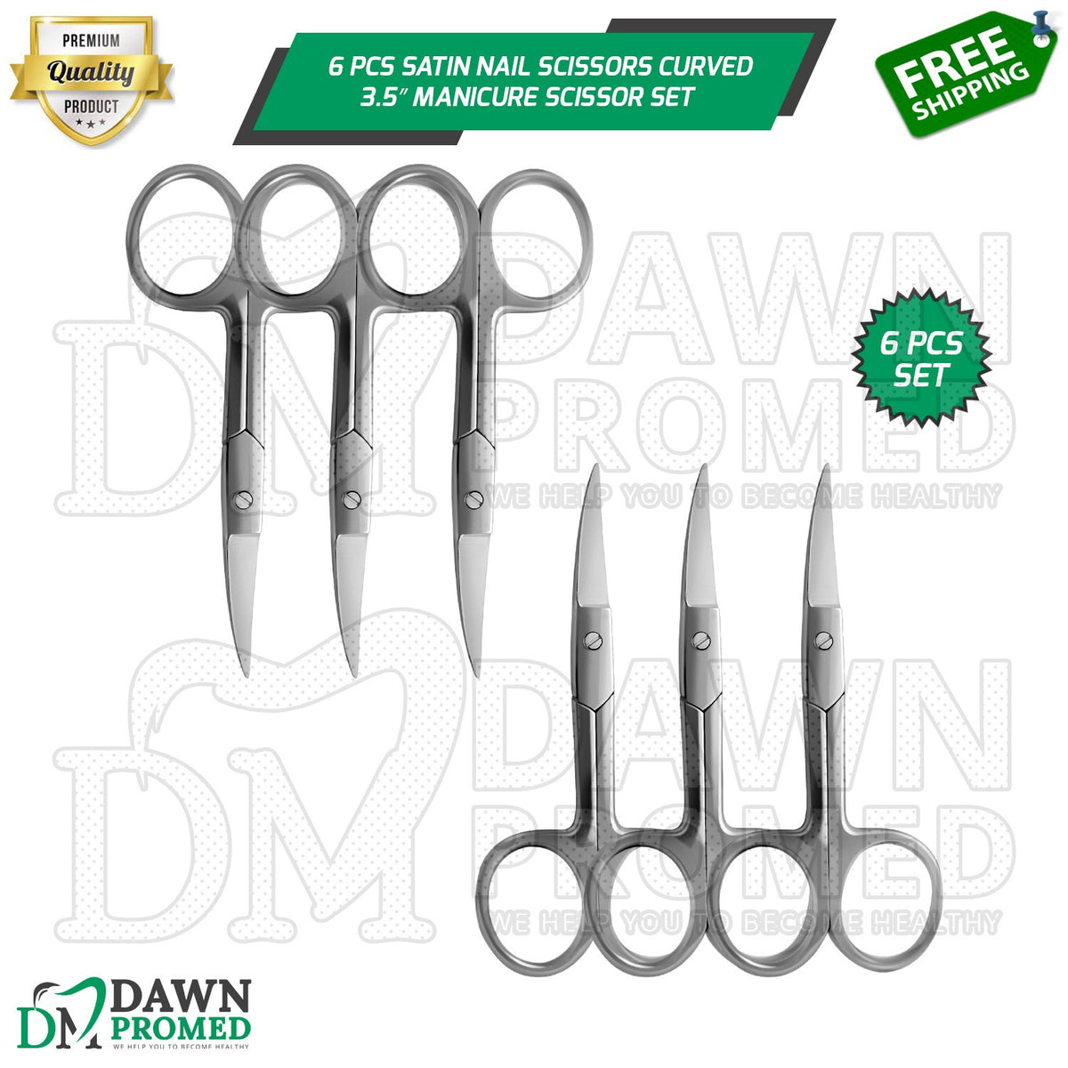 6 Pcs Satin Curved Nail Scissors Set - Manicure & Cuticle Trimmers