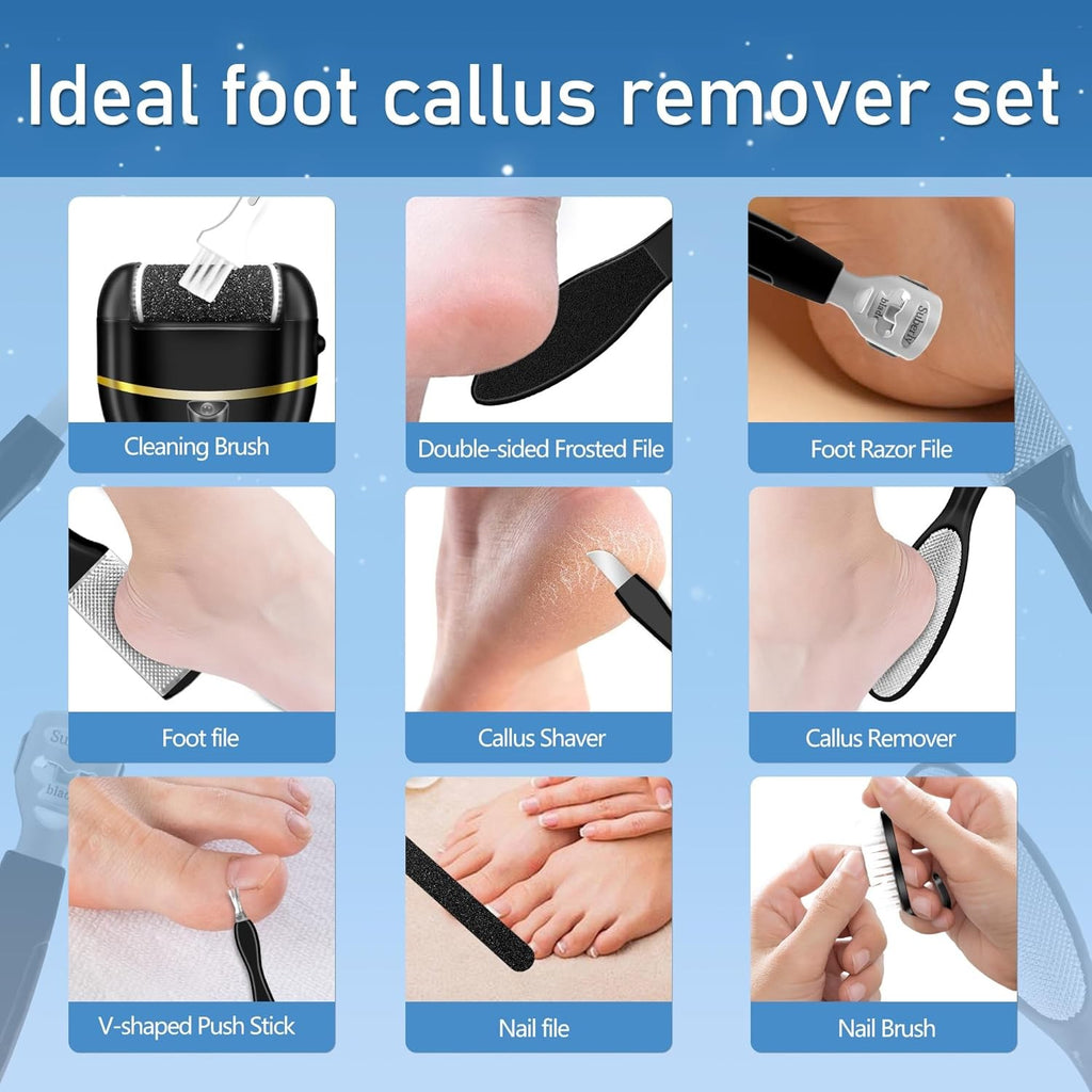 Electric Foot Callus Remover with 3 Rollers Waterproof Foot Care Kit
