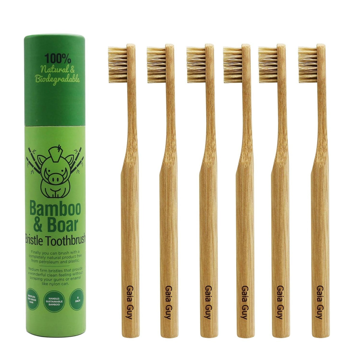 Natural Bamboo Toothbrush with Boar Bristles - Eco-Friendly, Biodegradable, No Nylon