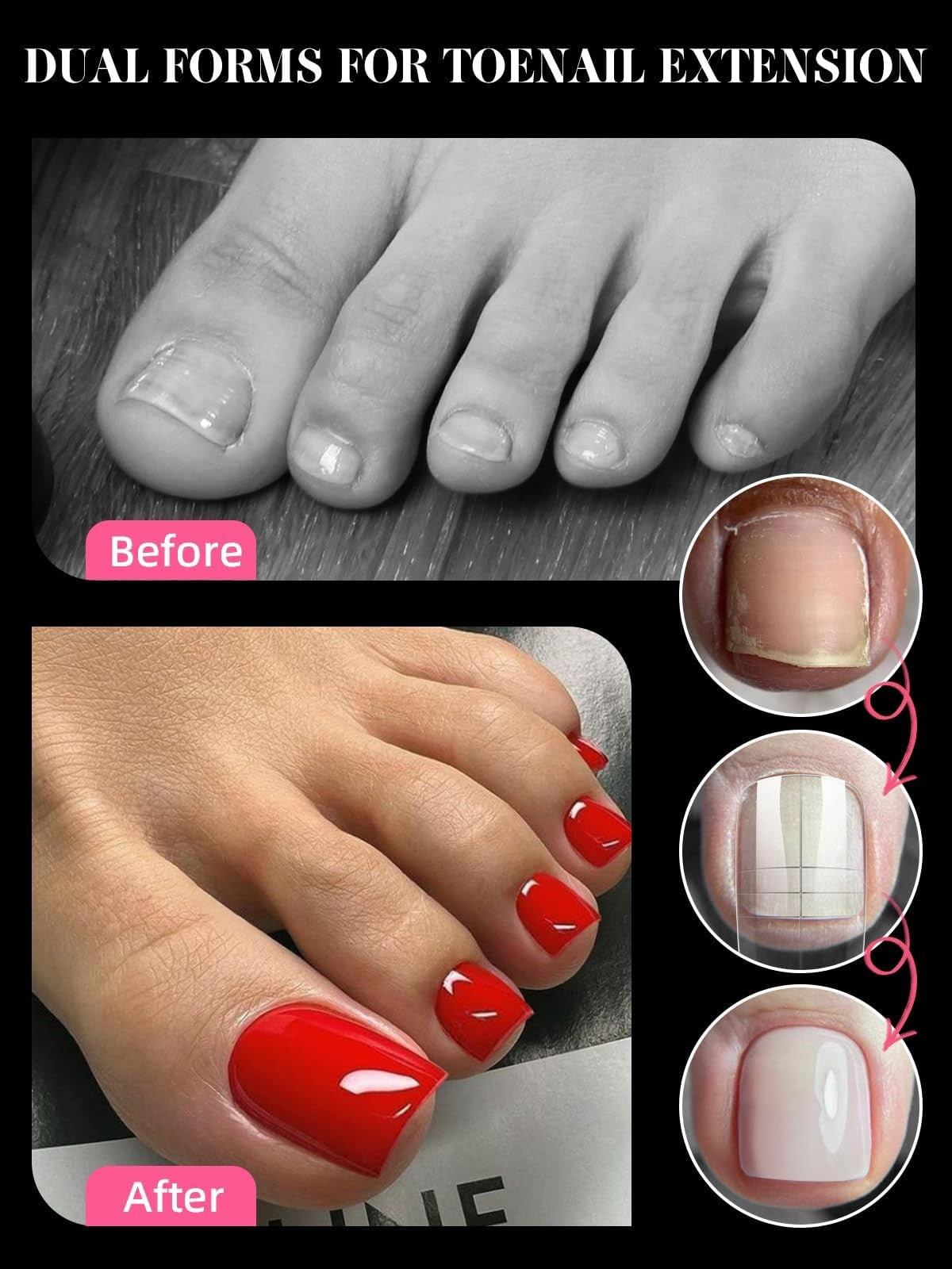 Reusable Toe Nail Forms Kit for Poly Gel Extensions - 15 Sizes, 300 Pieces