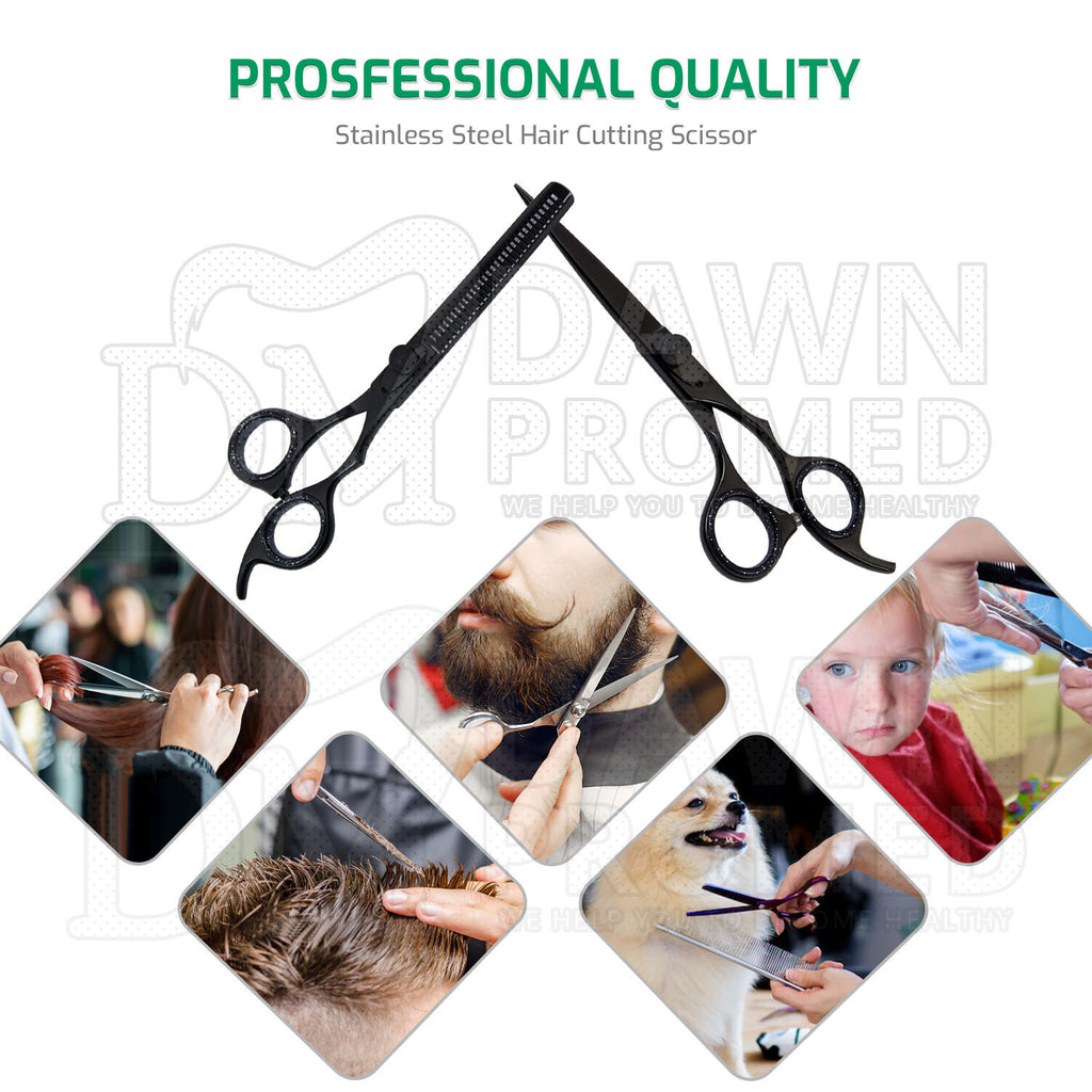 Professional 6.5 Inch Black Hair Cutting Thinning Scissors Set - Barber Shears with Plasma Coating