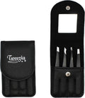 Stainless Steel Precision Tweezers Set with Mirror Case - 4 Piece Eyebrow & Facial Grooming Kit