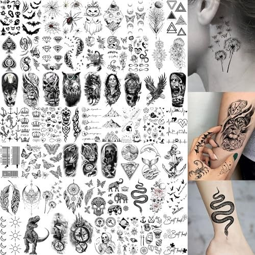 Temporary Tattoos for Adults, 72 Sheets – Watercolor Butterflies & More