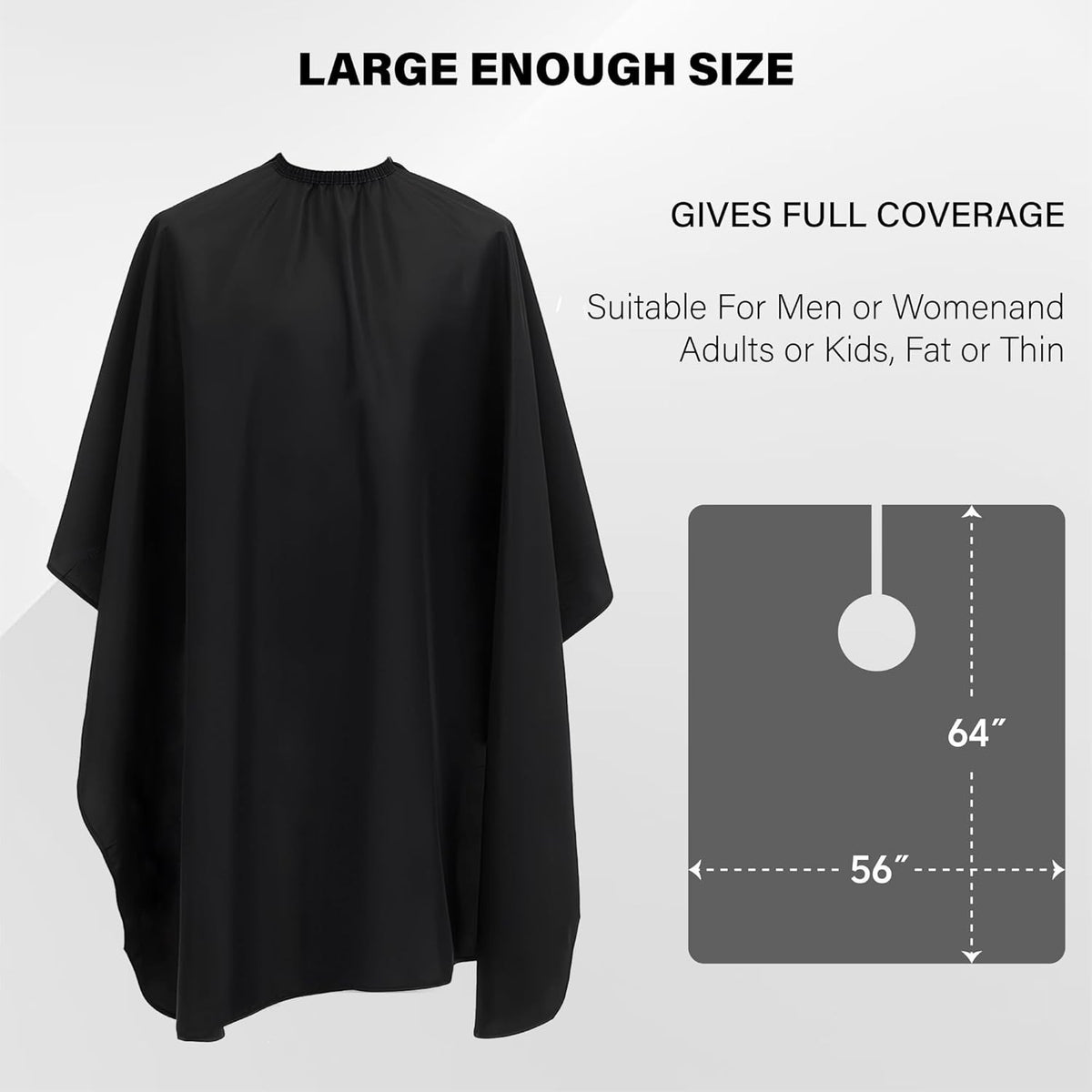 Waterproof Barber Cape for Men and Women - Large Adjustable Hair Cutting Cape Black