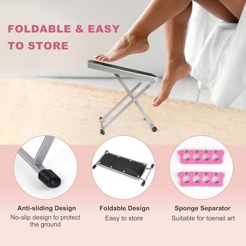 Adjustable Pedicure Foot Stand with Toe Separator - Foldable, Non-Slip Black