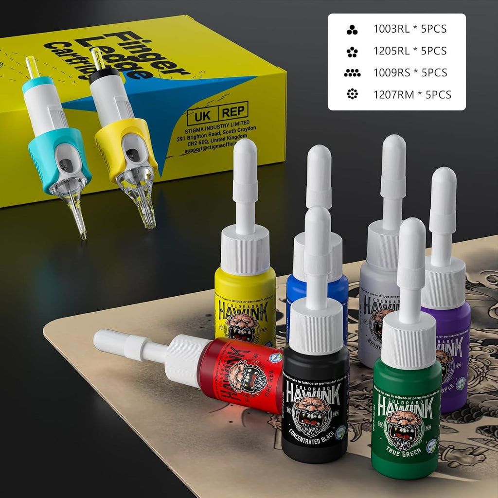 Wireless Tattoo Machine Pen Kit with 2 Batteries, 16 Cartridges & 7 Ink Colors