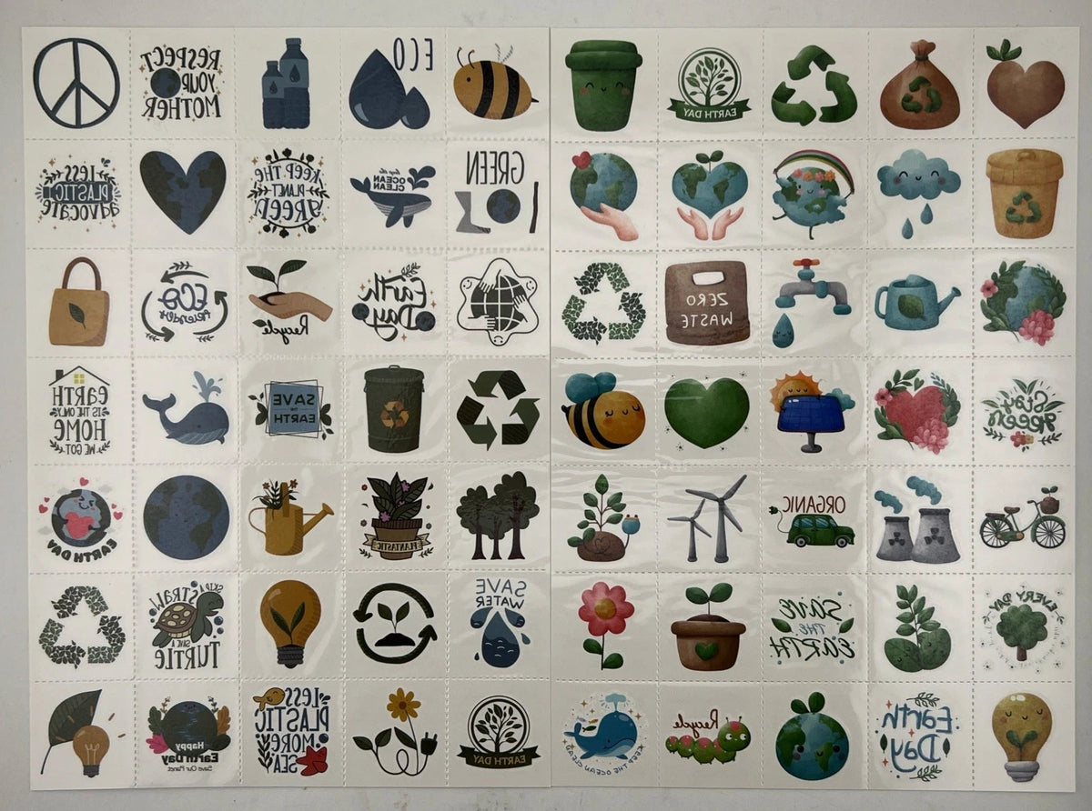 Earth Day Kids Temporary Tattoos Set – 630 Tattoos on 18 Sheets, 70 Designs