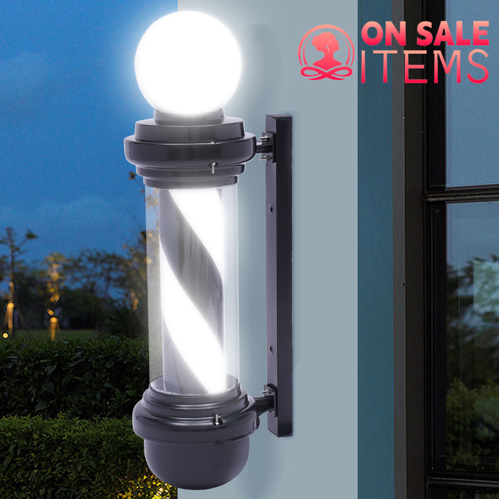 Outdoor LED Barber Pole Light Sign for Hair Salon & Barber Shop - Rotating Black & White Display