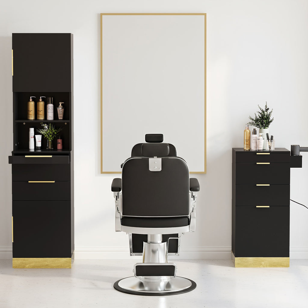 Hair Stylist Cabinet with 3 Heat-Resistant Dryer Holders and Storage