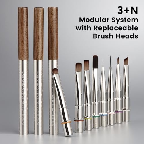 Nail Art Brush Set with Holder - 8 Interchangeable Heads for Gel, French Tip & Liner