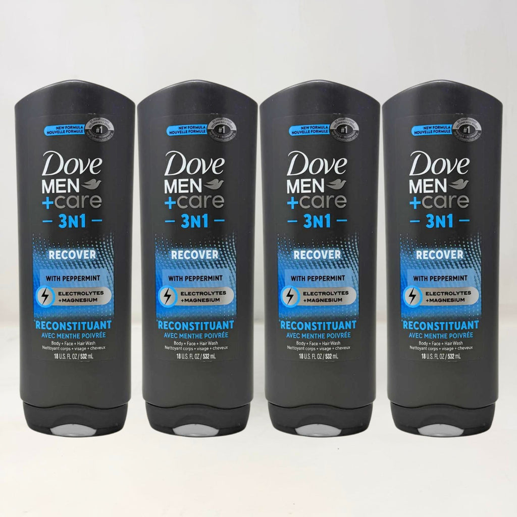 Dove Men+Care 3-in-1 Hair Face Body Wash Peppermint 18oz - Pack of 4
