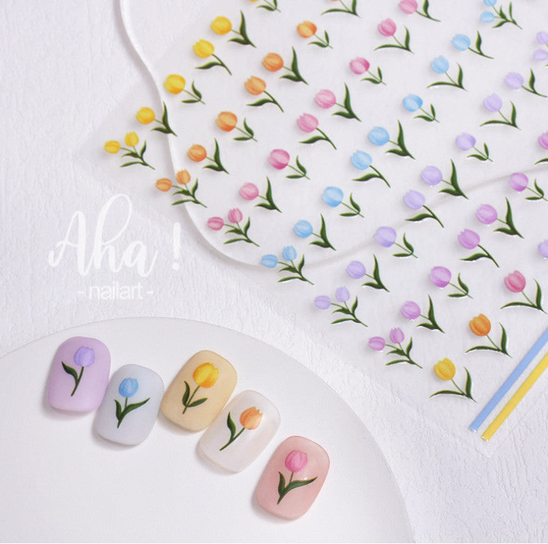 3D Tulip Nail Art Stickers Decals Self-Adhesive Flower Nail Decorations