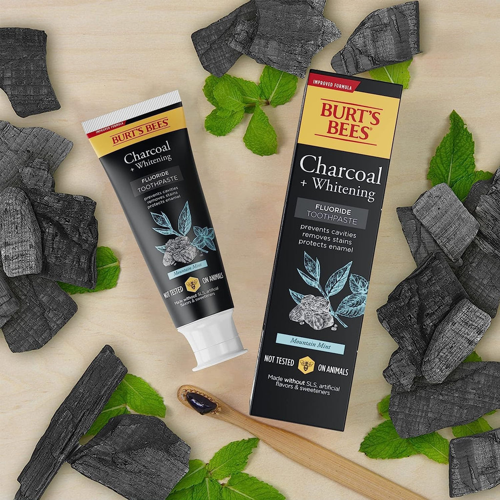 Burt’s Bees Charcoal Whitening Toothpaste Fluoride Mountain Mint 4.7oz 3 Pack