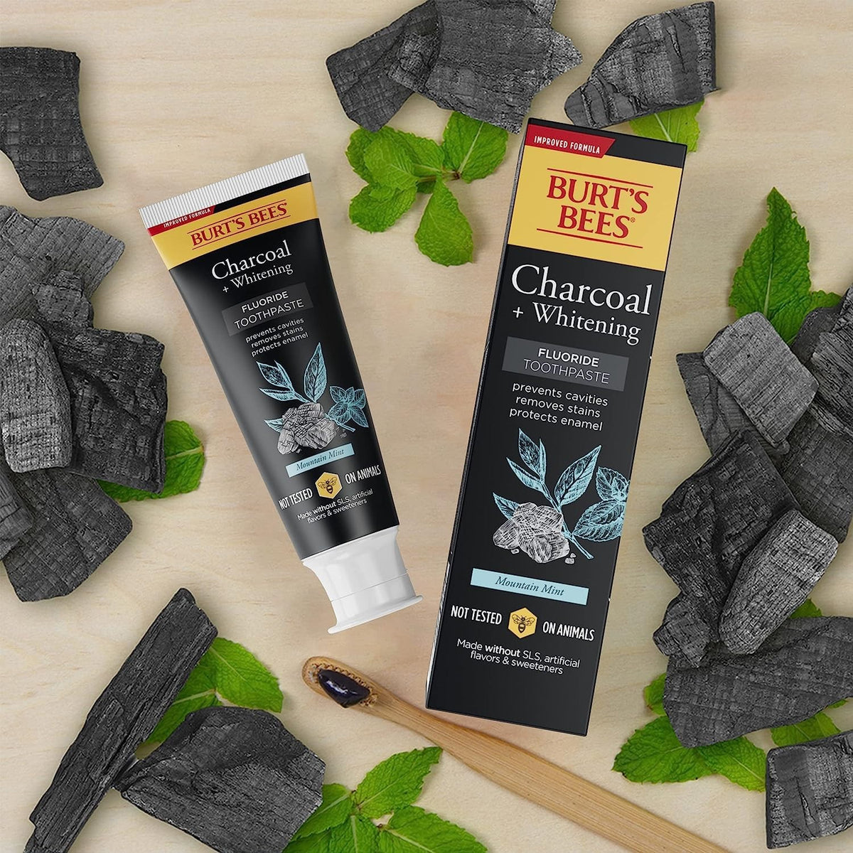 Burt’s Bees Charcoal Whitening Toothpaste Fluoride Mountain Mint 4.7oz 3 Pack