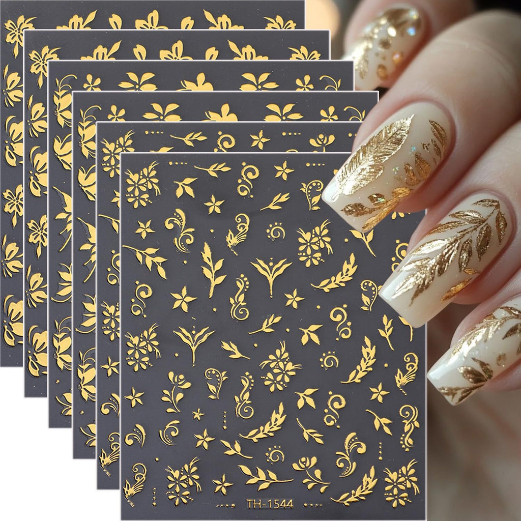 Fall Nail Stickers Set - Gold Leaf Butterfly 3D Self-Adhesive Nail Art Decals