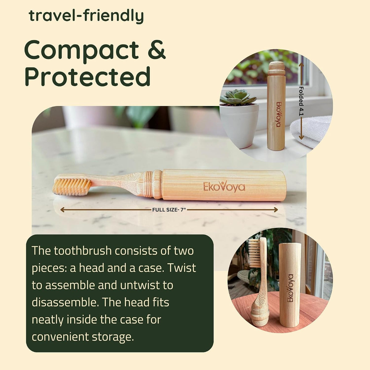 Bamboo Screwable Travel Toothbrush with Case - Soft BPA-Free Bristles