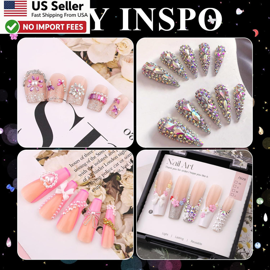Nail Charms and Gems Kit with Pearls Flowers & Bows - 8 Boxes for Manicure