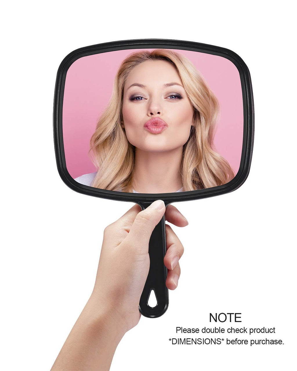 Hand Mirror with Large Reflection Surface for Hairdressing and Personal Use — Black, 10.3L x 7.4W