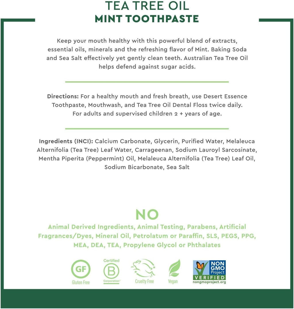 Tea Tree Oil Toothpaste with Mint - Refreshing Natural Oral Care 6.25oz