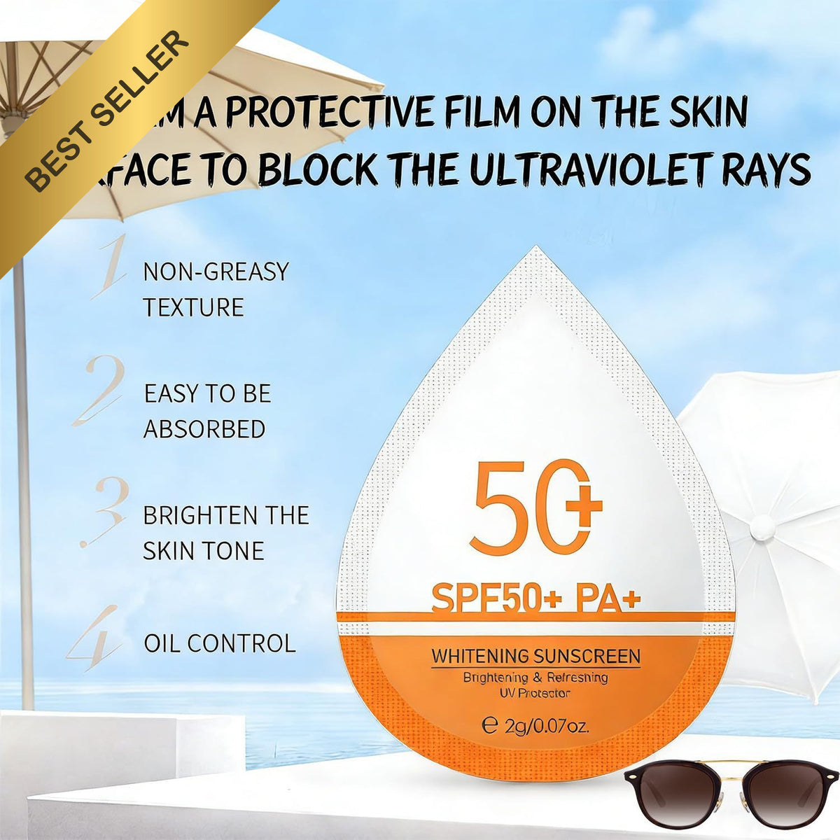 Travel Size SPF 50+ Sunscreen Pack - 30 Mini Face & Body Lotion Packets