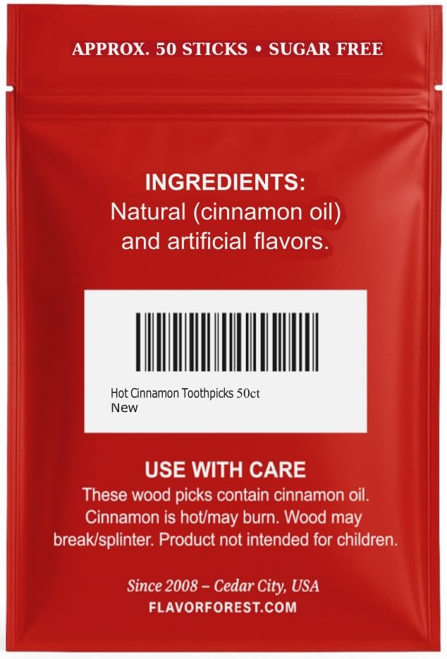 Cinnamon Toothpicks - Woody Red's Flavored Hot Picks, 50 Count