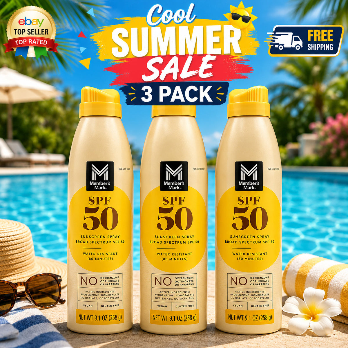 SPF 50 Sunscreen Spray 3-Pack - Broad Spectrum Water-Resistant SPF80