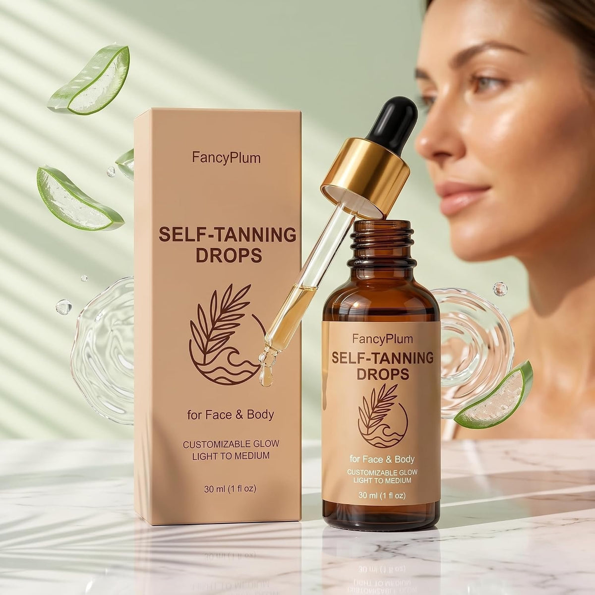 Self Tanning Drops for Face & Body - Medium Glow, Natural-Looking Tan