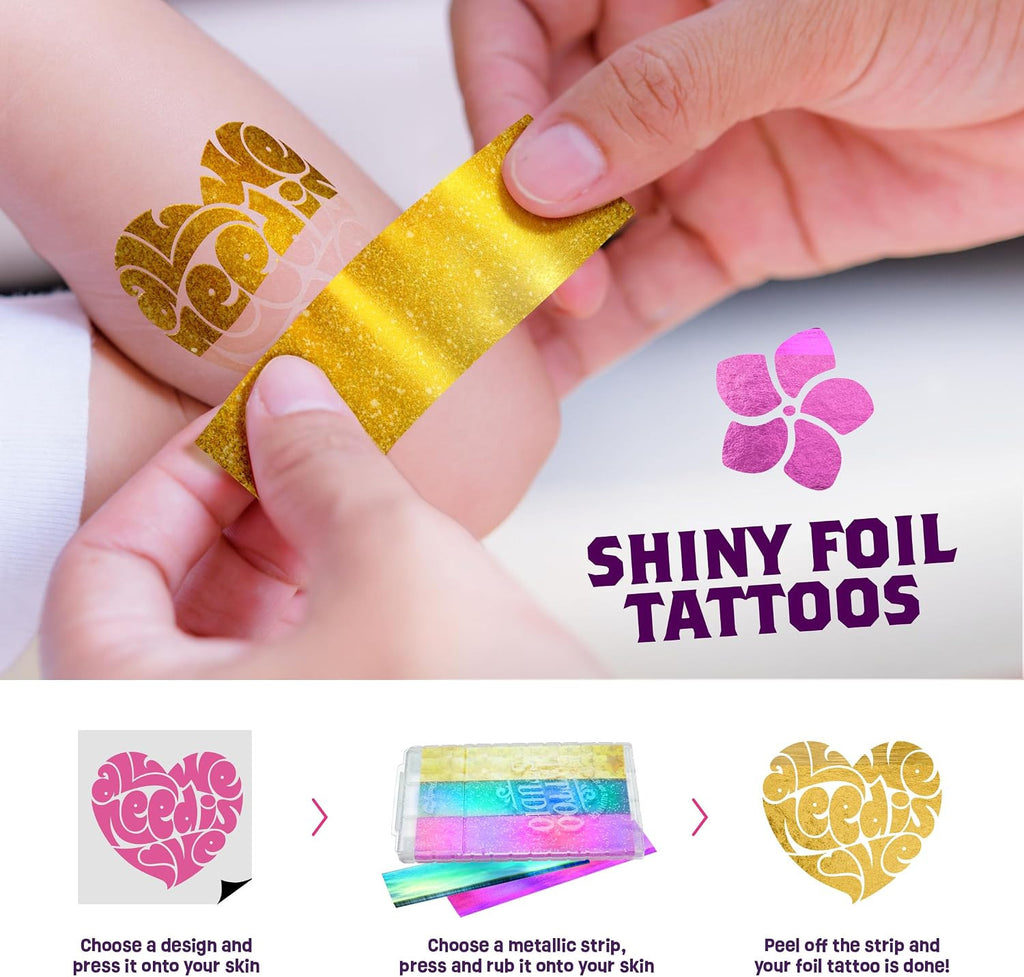 Glitter & Metallic Tattoo Kit for Kids – Glitter, Foil & Gem Body Art Set