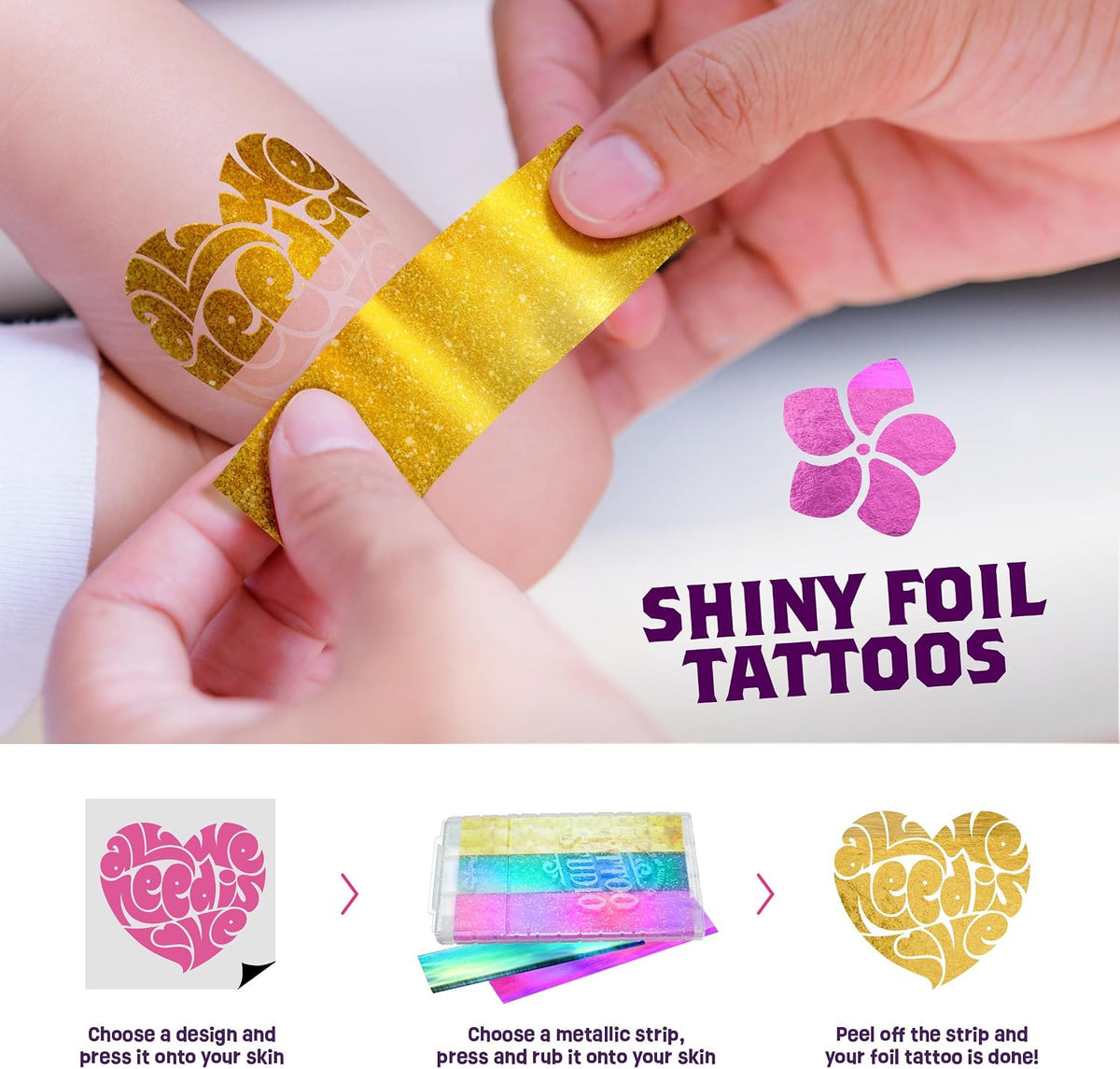 Glitter & Metallic Tattoo Kit for Kids – Glitter, Foil & Gem Body Art Set