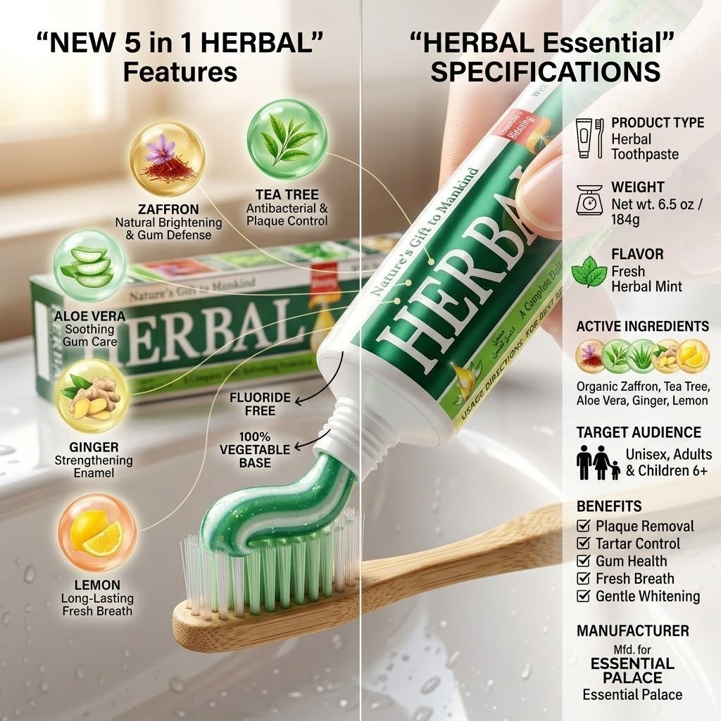 Herbal 5-in-1 Natural Toothpaste with Saffron Tea Tree Aloe Non-Fluoride